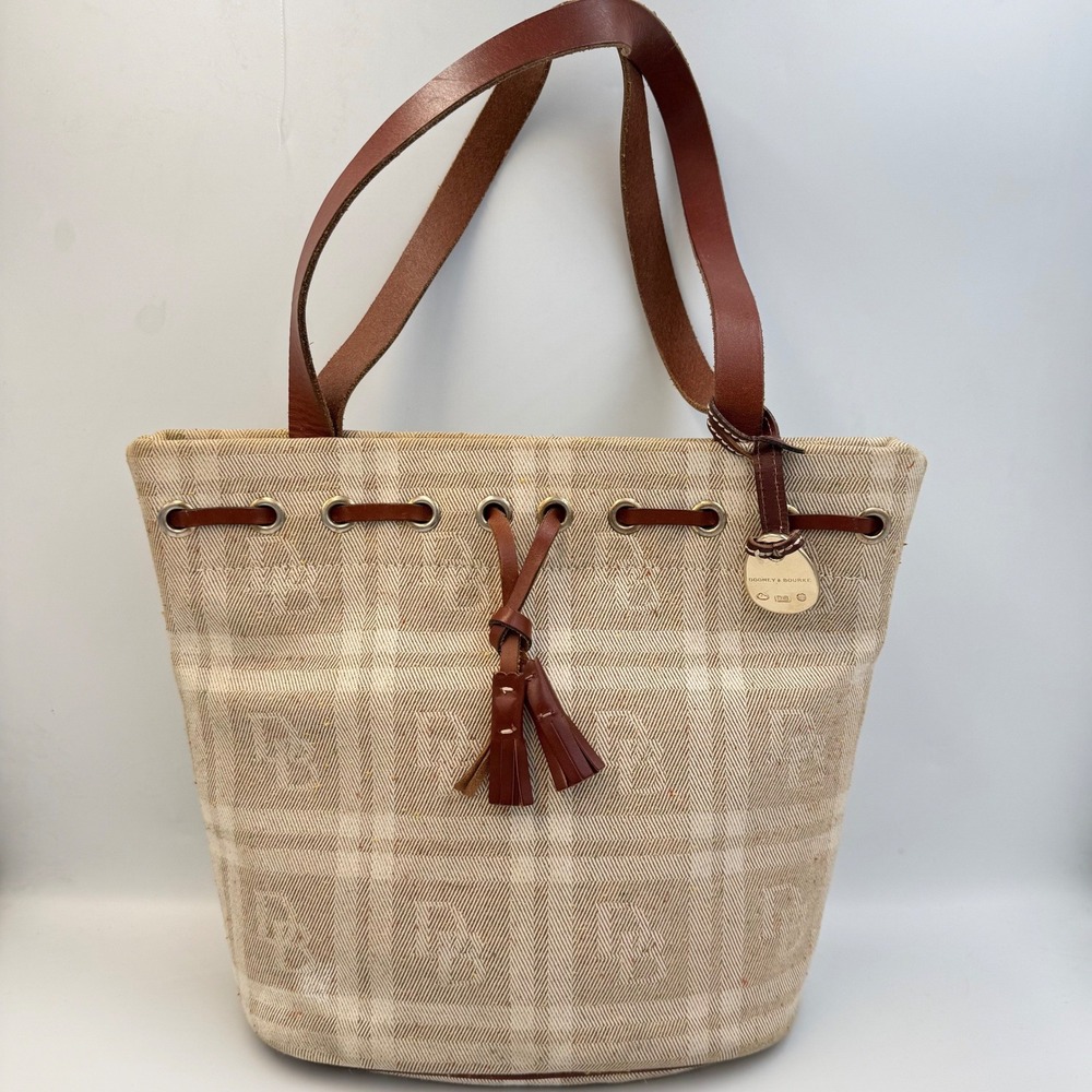 Dooney & Bourke Monogram Jacquard Tote Bag Made in USA Vintage Leather Tassel